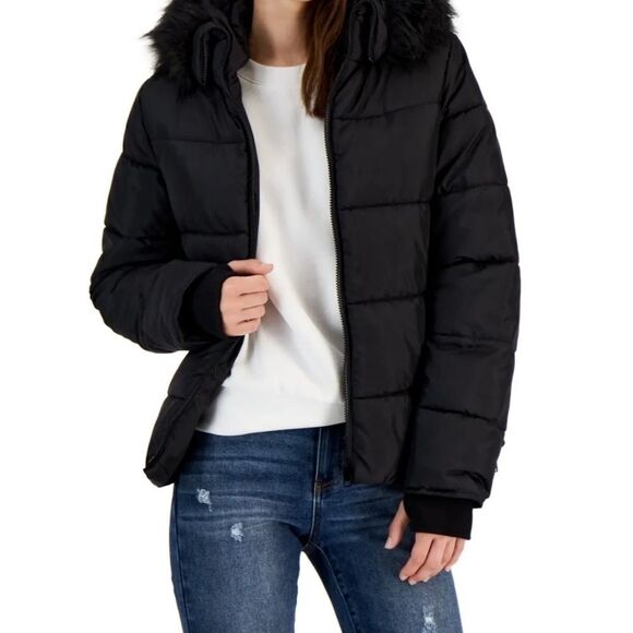Maralyn & Me Juniors' Faux-Fur-Trim
Hooded Puffer Coat jacket - Black size M - Picture 2 of 7